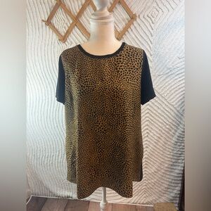 LOGO by Lori Goldstein Leopard Print Short Sleeve Top - Black & Brown
